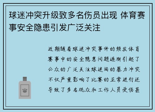 球迷冲突升级致多名伤员出现 体育赛事安全隐患引发广泛关注